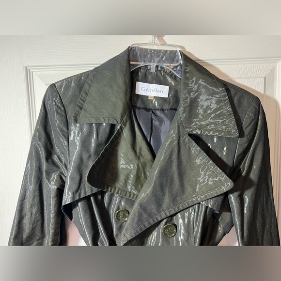 Calvin Klein Trench Reflective Military Green Coat Jacket Sz M - Picture 4 of 12